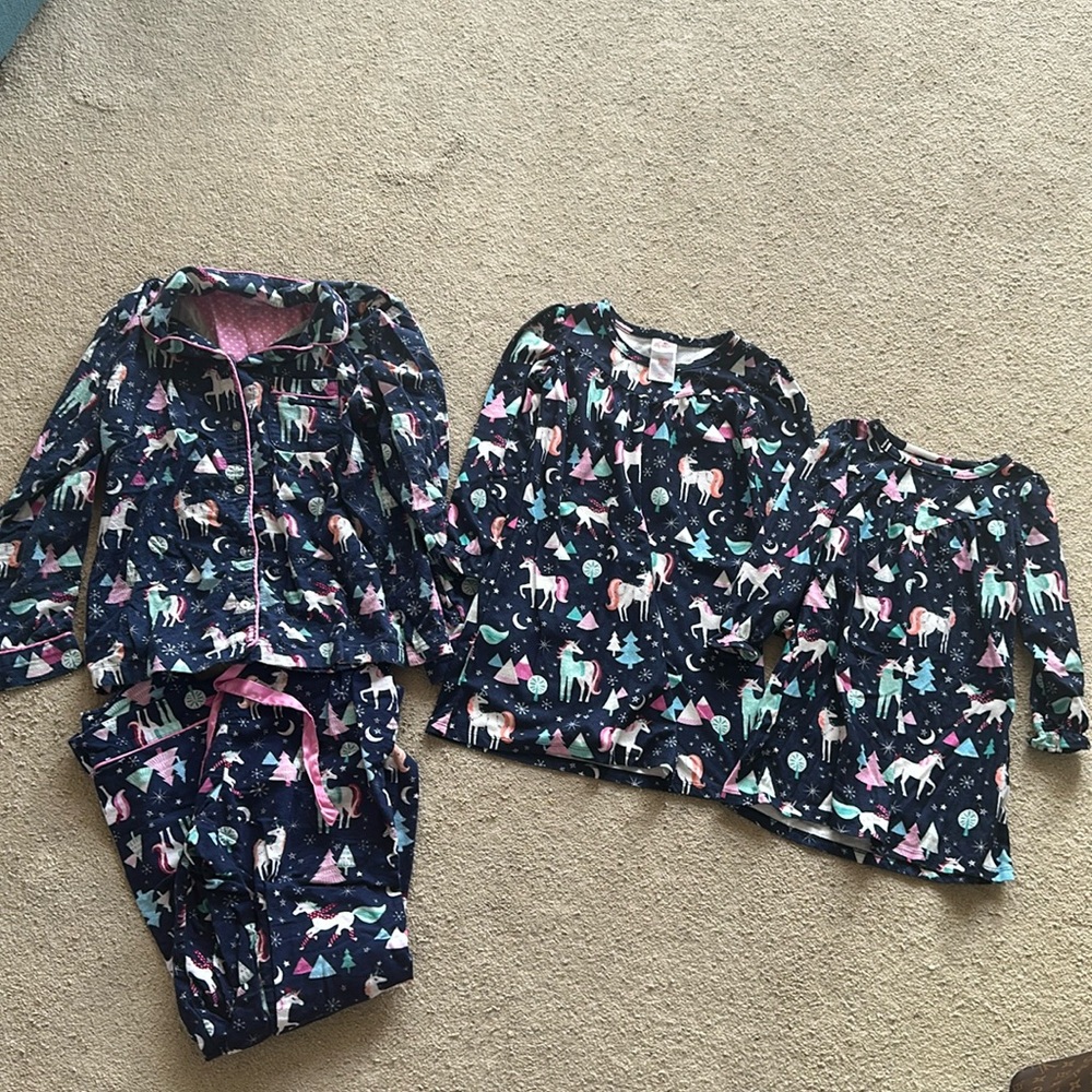 Matching unicorn winter pajamas